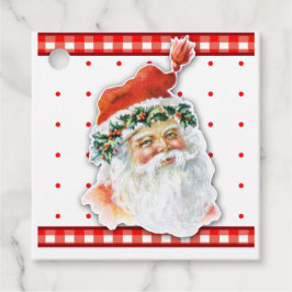 Retro Santa op Rode Stippen en Gingham Gift Labels