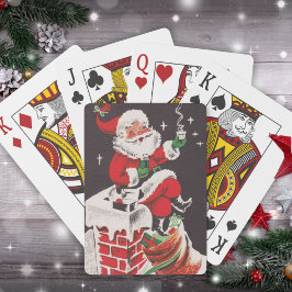 Retro Santa op Rooftop Vintage-kerstmis van 1950 Pokerkaarten