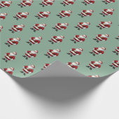 Retro Santa op Sage Green Christmas Pattern Cadeaupapier (Hoek)