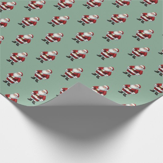 Retro Santa op Sage Green Christmas Pattern Cadeaupapier (Hoek)
