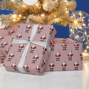 Retro Santa op stoffig Roos kerstpatroon Cadeaupapier