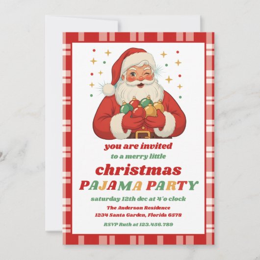 Retro Santa Pajama Christmas Party Editable Kaart (Voorkant)