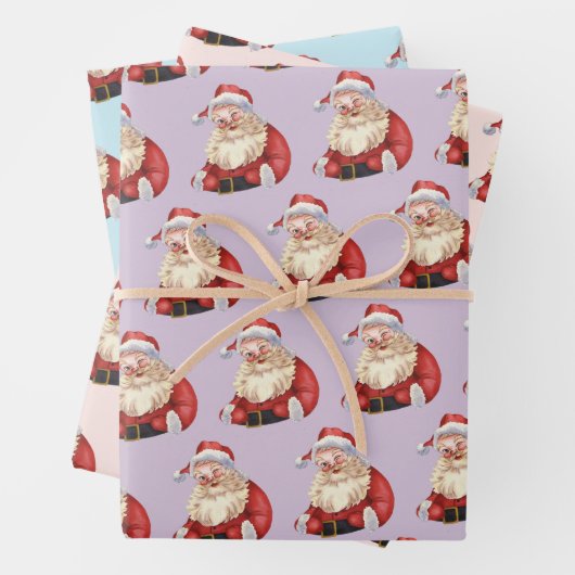 Retro Santa Pastel Paarse kerstinpakpapier Inpakpapier Vel (In situ)