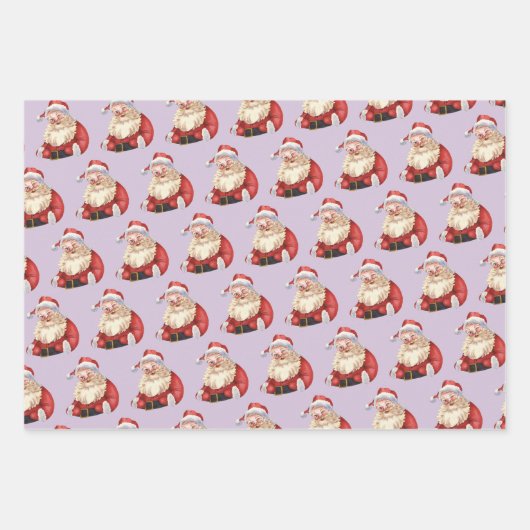 Retro Santa Pastel Paarse kerstinpakpapier Inpakpapier Vel (Voorkant)