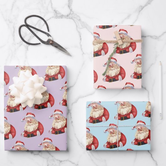 Retro Santa Pastel Paarse kerstinpakpapier Inpakpapier Vel (Voorkant)