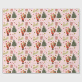 Retro Santa Pink Christmas Wrapping Paper Rolls Cadeaupapier (Vlak)