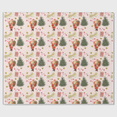 Retro Santa Pink Christmas Wrapping Paper Rolls Cadeaupapier (Vlak)