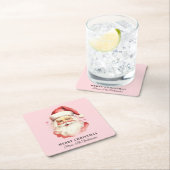 Retro Santa Pink Gepersonaliseerde naam Kerstmis Kartonnen Onderzetters (Insitu)