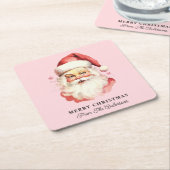 Retro Santa Pink Gepersonaliseerde naam Kerstmis Kartonnen Onderzetters (Schuin)