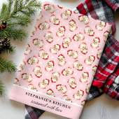 Retro Santa Pink Gepersonaliseerde naam Kerstmis Theedoek