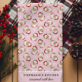Retro Santa Pink Gepersonaliseerde naam Kerstmis Theedoek