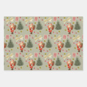 Retro Santa Pink & Sage Christmas Wrapping Sheets Inpakpapier Vel (Voorkant 3)