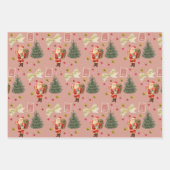 Retro Santa Pink & Sage Christmas Wrapping Sheets Inpakpapier Vel (Voorkant 2)
