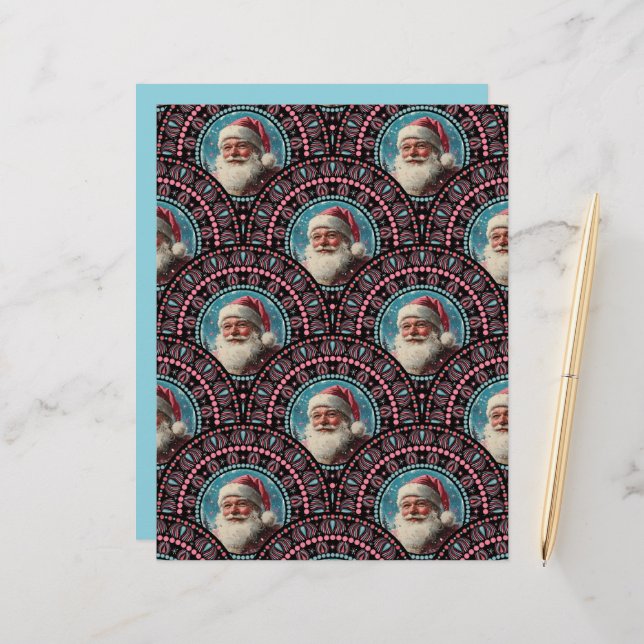 Retro Santa Pinkmas Mandala Art Deco Craft Paper (Voorkant / Achterkant in situ)