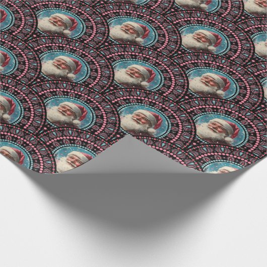 Retro Santa Pinkmas Mandala Art Deco Scallop Cadeaupapier (Hoek)