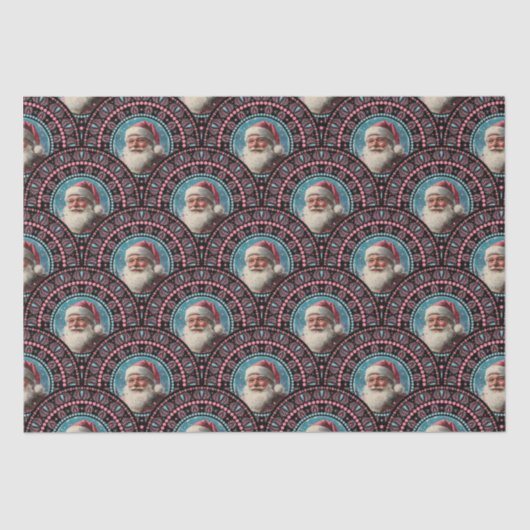 Retro Santa Pinkmas Mandala Art Deco Scallop Tissuepapier (Voorkant)