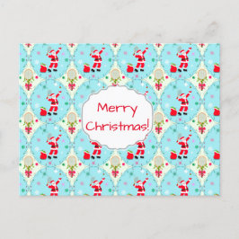 Retro Santa Plays Tennis Ogee Pattern Holiday P Feestdagenkaart