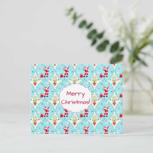 Retro Santa Plays Tennis Ogee Pattern Holiday P Feestdagenkaart (Staand voorkant)