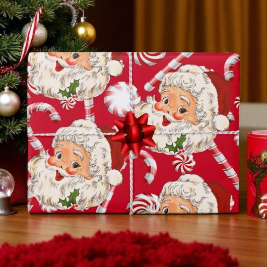  Retro Santa Red Christmas Inpakpapier Vel