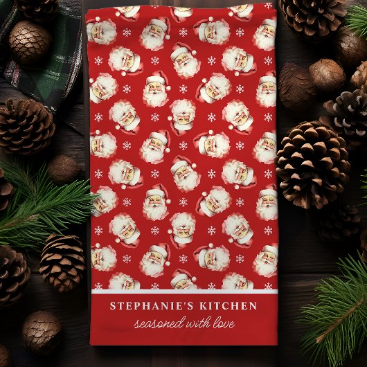 Retro Santa Red Gepersonaliseerde Naam Kerstmis Theedoek