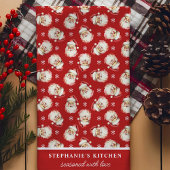 Retro Santa Red Gepersonaliseerde Naam Kerstmis Theedoek