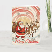 Retro Santa & Reindeer Blizzard Christmas Feestdagen Kaart (Voorkant)