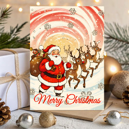 Retro Santa & Reindeer Blizzard Christmas Feestdagen Kaart