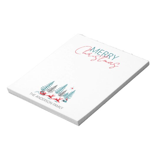 Retro Santa Reindeer Winter Forest Kerstnaam Notitieblok (Linkerzijde)