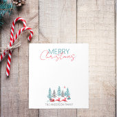 Retro Santa Reindeer Winter Forest Kerstnaam Notitieblok