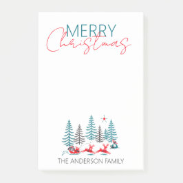 Retro Santa Reindeer Winter Forest Kerstnaam Post-it® Notes