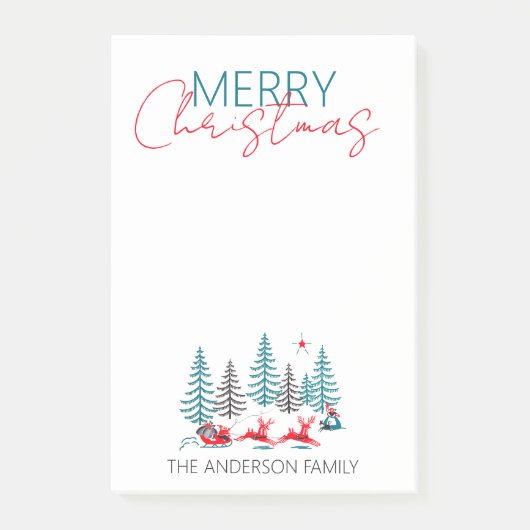 Retro Santa Reindeer Winter Forest Kerstnaam Post-it® Notes (Voorkant)
