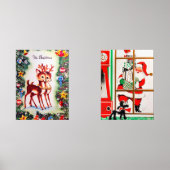 retro Santa rendier Kerstmis Muurkunst Sets (Voorkant)
