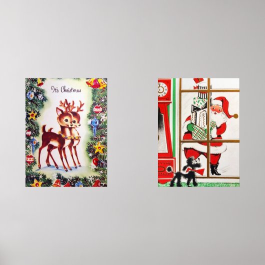 retro Santa rendier Kerstmis Muurkunst Sets (Voorkant)