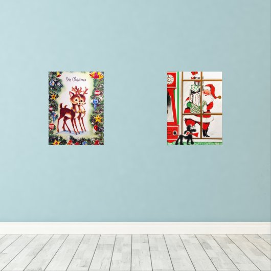 retro  Santa rendier Kerstmis Muurkunst Sets (Houten vloer)