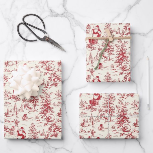 Retro Santa  Rode Kerstboom Toile Wrap Inpakpapier Vel (Voorkant)