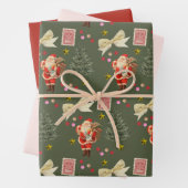 Retro Santa Rood & Groen Kerst Wrapping Sheets Inpakpapier Vel (In situ)