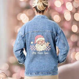 Retro Santa Roze Kerstmis Tekst Denim Jas Denim Jacket