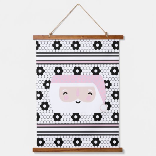 Retro Santa Roze Kinder Kerst Hangend Wandkleed (Voorkant)