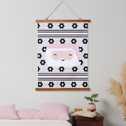 Retro Santa Roze Kinder Kerst Hangend Wandkleed (Slaapkamer)