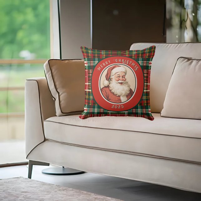 Retro Santa Rustic Plaid Kussen (Creator heeft geüpload)