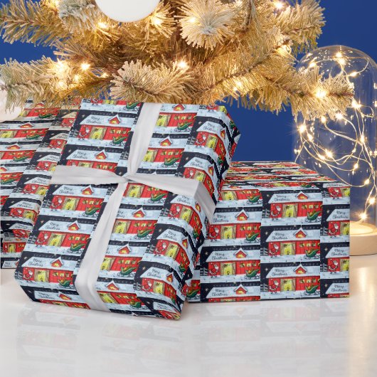 retro Santa scene Holiday Cadeaupapier (Feestdagen)