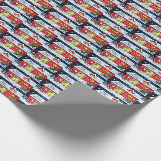 retro  Santa scene Holiday Cadeaupapier (Hoek)