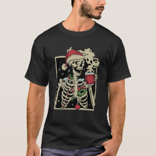 Retro Santa Skelet Hot Cacao Warme Latte Kerstmis T-shirt