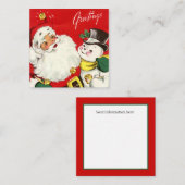 retro  Santa sneeuwman voegt informatie toe Vierkante Visitekaartje (Voorkant / Achterkant)