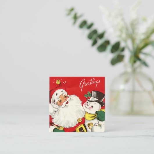 retro  Santa sneeuwman voegt informatie toe Vierkante Visitekaartje (Staand voorkant)