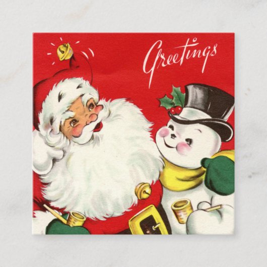 retro  Santa sneeuwman voegt informatie toe Vierkante Visitekaartje (Voorkant)