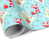 Retro Santa Speling Tennis Ogee Patroon Cadeaupapier (Rol Hoek)