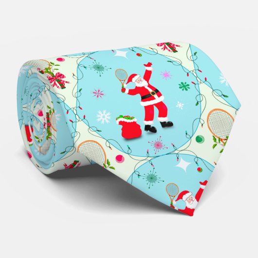 Retro Santa Speling Tennis Ogee Patroon Stropdas (Opgerold)