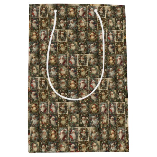 Retro Santa & Victorian Christmas Collage Medium Cadeauzakje (Voorkant)