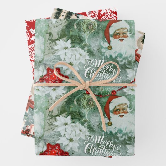 Retro Santa Vignette Inpakpapier Vel (In situ)